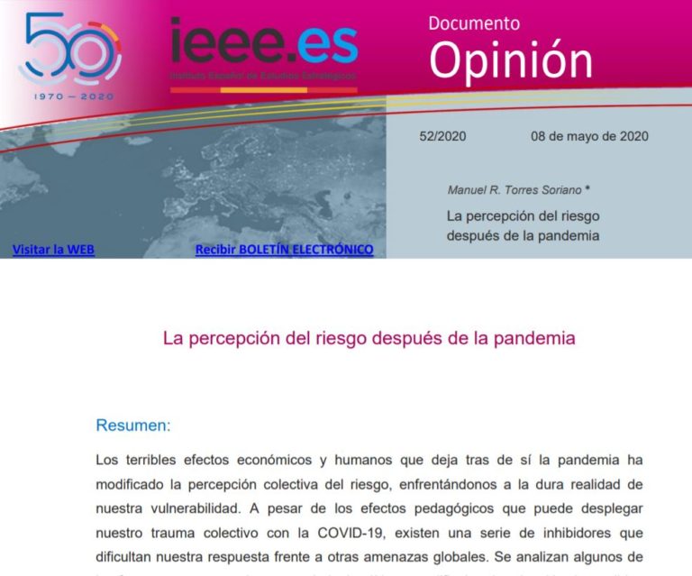 La percepción del riesgo después de la pandemia, por Manuel R. Torres Soriano